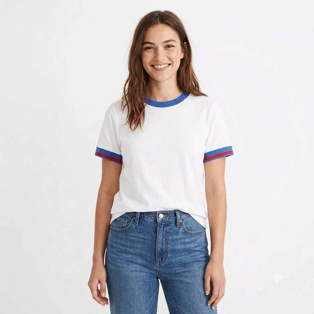 Madewell Womens 2XS Relaxed Tee in Vintage Jersey White Ringer T Shirt NZ541 XXS